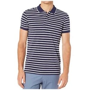NWT SCORCH & SODA Navy Striped All Over Printed Polo